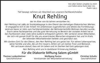 Anzeige von Knuth Rehling von Mindener Tageblatt