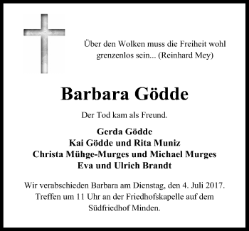Anzeige von Barbara Gödde von Mindener Tageblatt