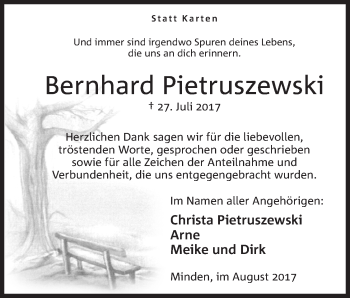 Anzeige von Bernhard Pietruszewski von Mindener Tageblatt