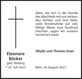 Anzeige von Eleonore Böcker von Mindener Tageblatt