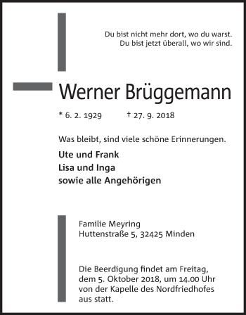 Anzeige von Werner Brüggemann von Mindener Tageblatt