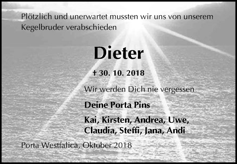  Traueranzeige für Dieter Tünnermann vom 03.11.2018 aus Mindener Tageblatt