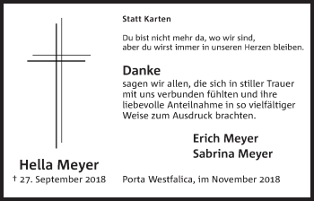 Anzeige von Hella Meyer von Mindener Tageblatt