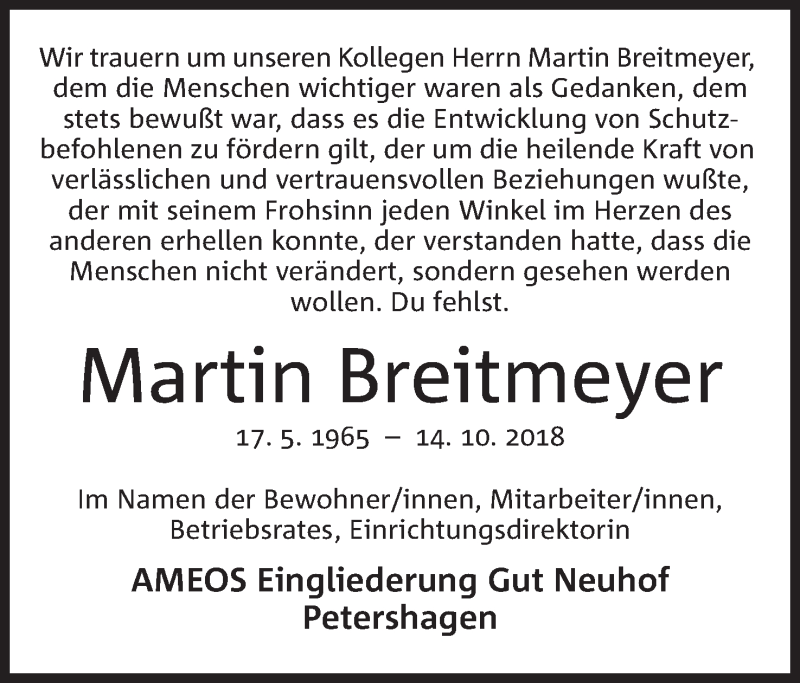  Traueranzeige für Martin Breitmeyer vom 29.11.2018 aus Mindener Tageblatt