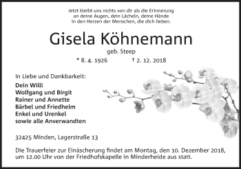 Anzeige von Gisela Köhnemann von Mindener Tageblatt