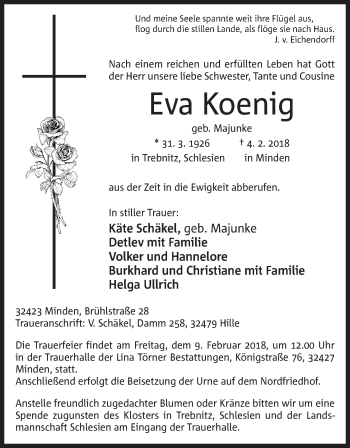 Anzeige von Eva Koenig von Mindener Tageblatt