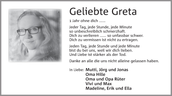Anzeige von Greta Huck von Mindener Tageblatt