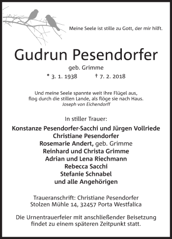 Anzeige von Gudrun Pesendorfer von Mindener Tageblatt