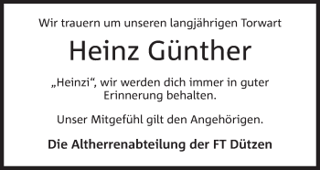 Anzeige von Heinz Günther von Mindener Tageblatt