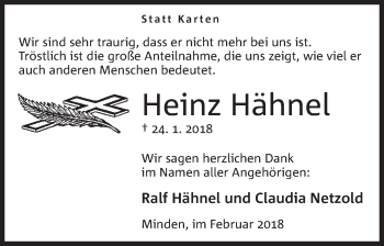 Anzeige von Heinz Hähnel von Mindener Tageblatt