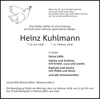 Anzeige von Heinz Kuhlmann von Mindener Tageblatt