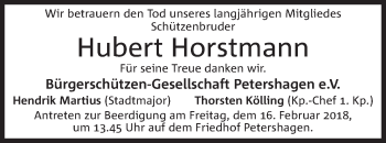 Anzeige von Hubert Horstmann von Mindener Tageblatt