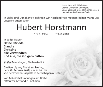Anzeige von Hubert Horstmann von Mindener Tageblatt