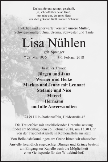 Anzeige von Lisa Nühlen von Mindener Tageblatt