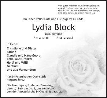 Anzeige von Lydia Block von Mindener Tageblatt