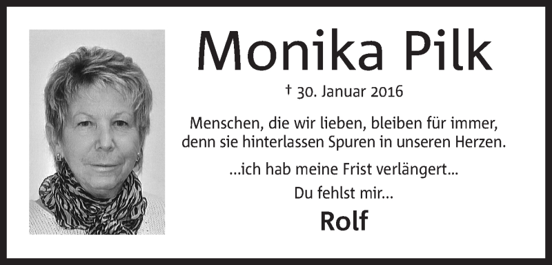  Traueranzeige für Monika Pilk vom 30.01.2018 aus Mindener Tageblatt