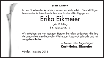 Anzeige von Erika Eikmeier von Mindener Tageblatt
