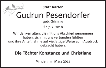 Anzeige von Gudrun Pesendorfer von Mindener Tageblatt