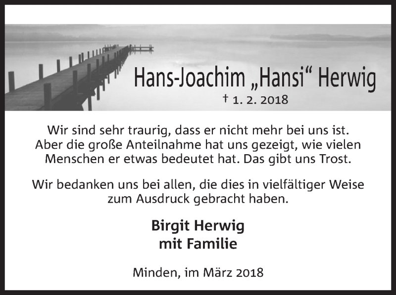  Traueranzeige für Hans-Joachim Herwig vom 03.03.2018 aus Mindener Tageblatt