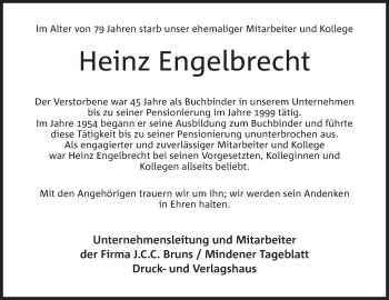 Anzeige von Heinz Engelbrecht von Mindener Tageblatt