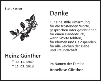 Anzeige von Heinz Günther von Mindener Tageblatt