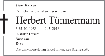 Anzeige von Herbert Tünnermann von Mindener Tageblatt