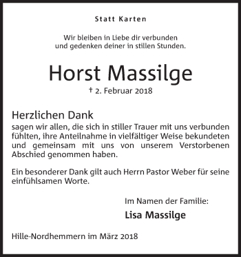 Anzeige von Horst Massilge von Mindener Tageblatt