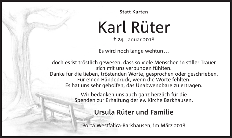  Traueranzeige für Karl Rüter vom 03.03.2018 aus Mindener Tageblatt