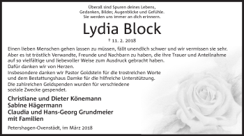 Anzeige von Lydia Block von Mindener Tageblatt