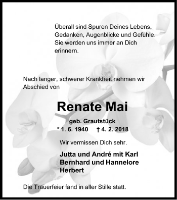 Anzeige von Renate Mai von Mindener Tageblatt
