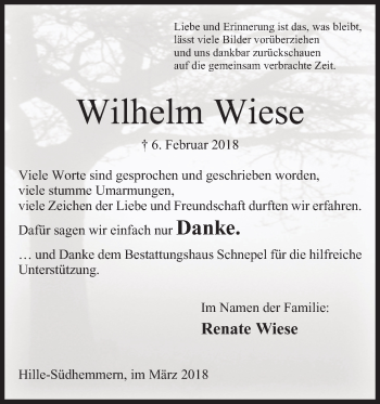 Anzeige von Wilhelm Wiese von Mindener Tageblatt
