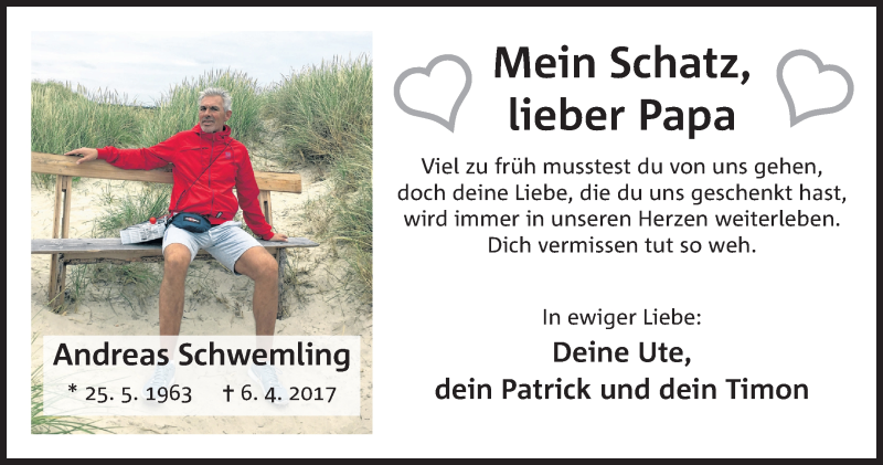  Traueranzeige für Andreas Schwemling vom 06.04.2018 aus Mindener Tageblatt