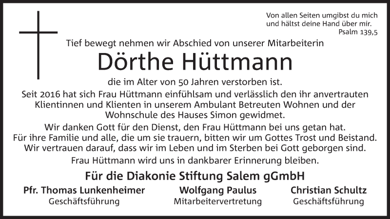  Traueranzeige für Dörthe Hüttmann vom 10.04.2018 aus Mindener Tageblatt