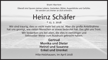 Anzeige von Heinz Schäfer von Mindener Tageblatt