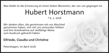 Anzeige von Hubert Horstmann von Mindener Tageblatt
