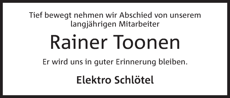  Traueranzeige für Rainer Toonen vom 14.04.2018 aus Mindener Tageblatt