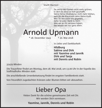 Anzeige von Arnold Upmann von Mindener Tageblatt