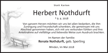 Anzeige von Herbert Nothdurft von Mindener Tageblatt