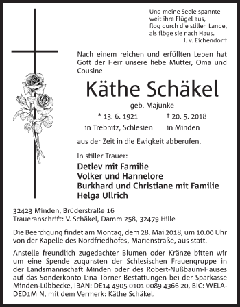 Anzeige von Käthe Schäkel von Mindener Tageblatt