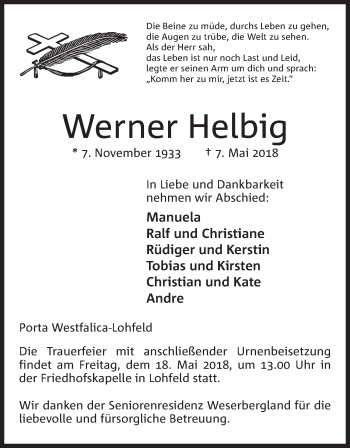 Anzeige von Werner Helbig von Mindener Tageblatt