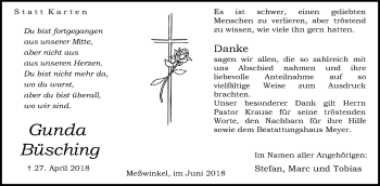 Anzeige von Gunda Büsching von Mindener Tageblatt