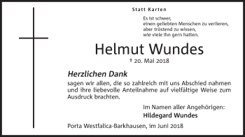 Anzeige von Helmut Wundes von Mindener Tageblatt