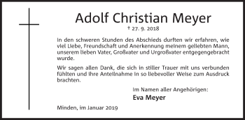 Anzeige von Adolf Christian Meyer von Mindener Tageblatt