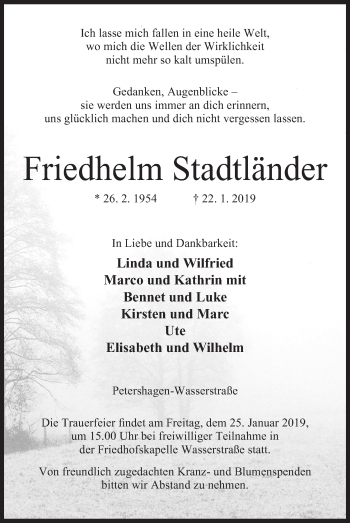 Anzeige von Friedhelm Stadtländer von Mindener Tageblatt