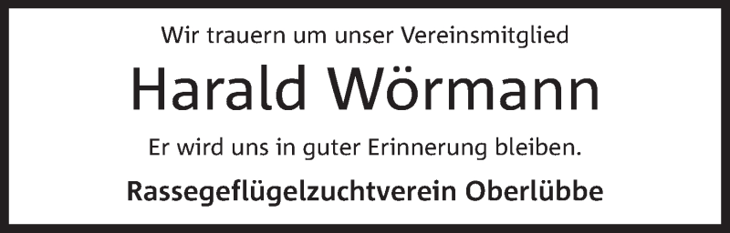  Traueranzeige für Harald Wörmann vom 05.01.2019 aus Mindener Tageblatt