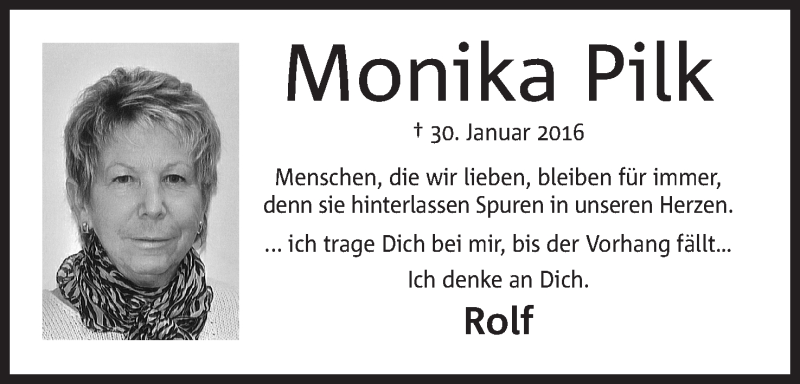  Traueranzeige für Monika Pilk vom 30.01.2019 aus Mindener Tageblatt