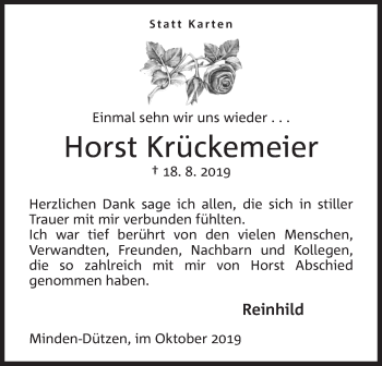 Anzeige von Horst Krückemeier von Mindener Tageblatt