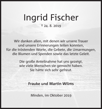 Anzeige von Ingrid Fischer von Mindener Tageblatt