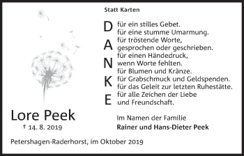 Anzeige von Lore Peek von Mindener Tageblatt