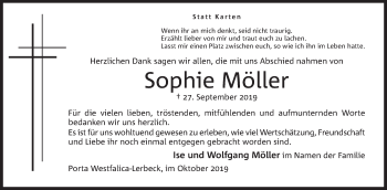Anzeige von Sophie Möller von Mindener Tageblatt